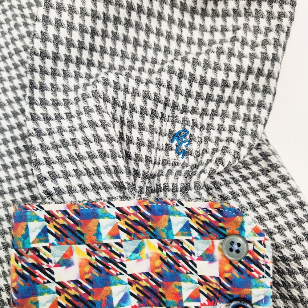 Robert Graham Shirt Mens Large Gray Houndstooth Flip Cuff Party Casual Button Up - Picture 3 of 6